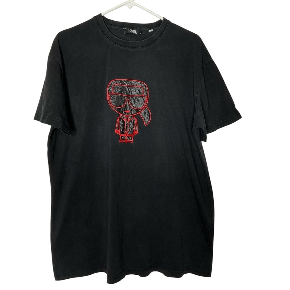 Karl Lagerfeld Black Tee Leather Karl's Icon Patch Black Size 2XL